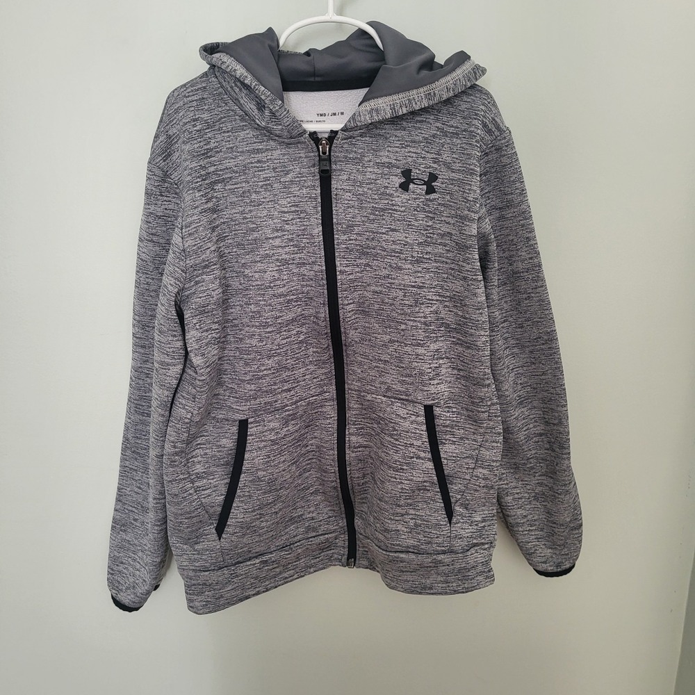 Under Armour Boys Medium Full Zip‎ Hoodie Fleece Gray Pockets Loose Jacket